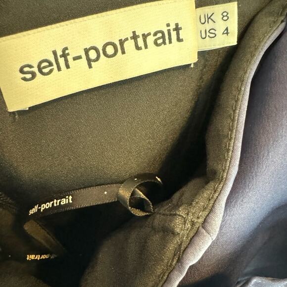 Self-Portrait Size 4 Navy Blue Black Asymmetrical Ruffle Midi Dress $580 - Picture 3 of 6